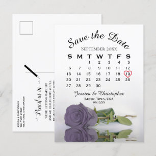 Dusty Purple Rose Wedding Calendar Save the Date Announcement Postcard