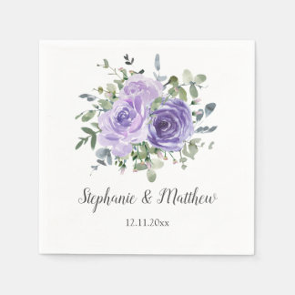 Dusty Purple Roses Eucalyptus Botanical Wedding Napkin
