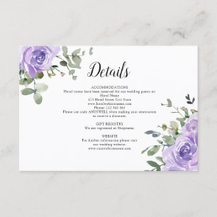 Dusty Purple Roses Eucalyptus Wedding Details Enclosure Card