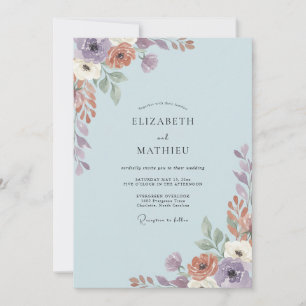 Dusty Purple Rust Leafy Wedding Invitation