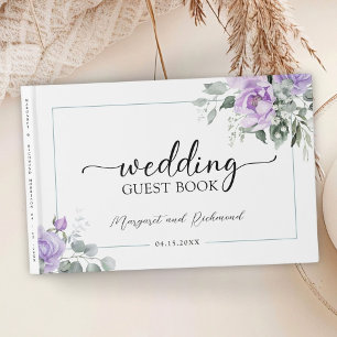 Dusty Purple Rustic Floral Wedding Guest Book