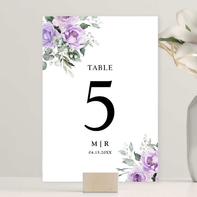 Dusty Purple Rustic Floral Wedding Table Number (Creator Uploaded)