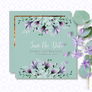 Dusty Purple Sage Green Botanical Save the Date Card