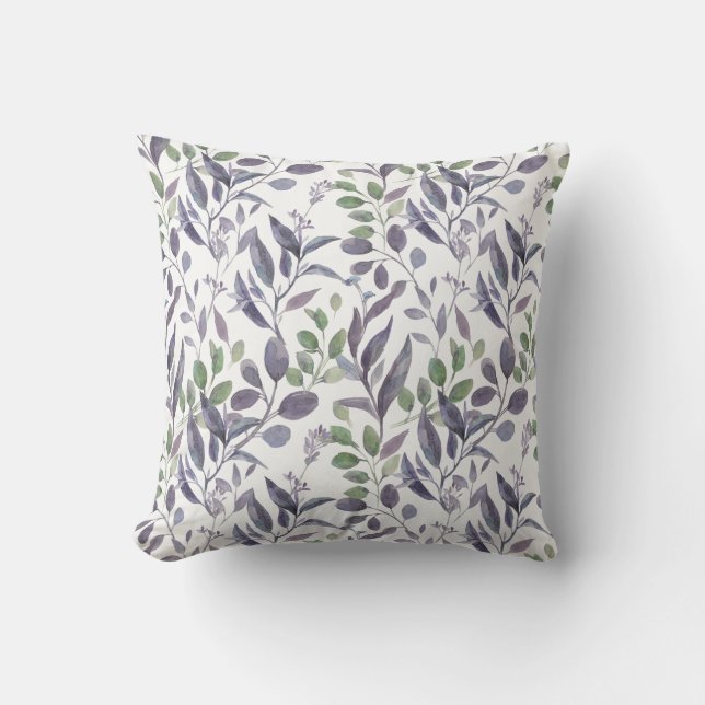 Dusty Purple Sage Green Leaves Greenery | Cushion (Front)