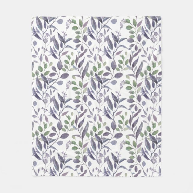 Dusty Purple Sage Green Leaves Greenery Fleece Blanket (Front)