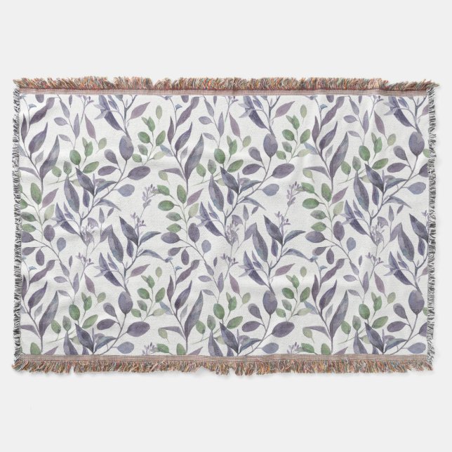 Dusty Purple Sage Green Leaves Greenery Throw Blanket (Front)