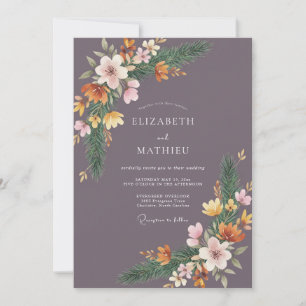 Dusty Purple Serene Woodland Wedding Invitation