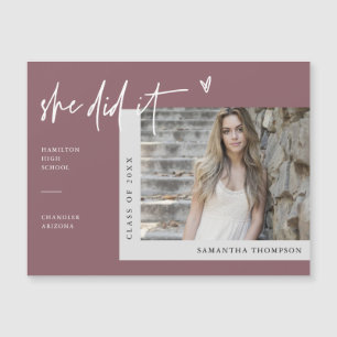 Dusty Purple She Did It Graduation Photo Magnet