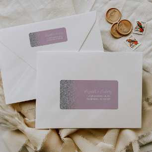 Dusty Purple Silver Glitter Wedding Return Address