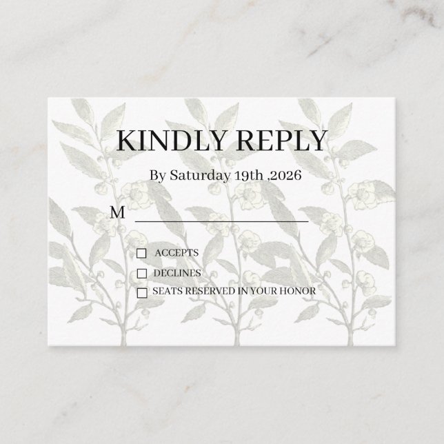 Dusty Purple Silver Grey Floral Rustic RSVP Card (Front)