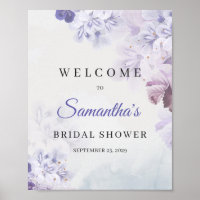 Dusty purple spring floral bridal shower welcome