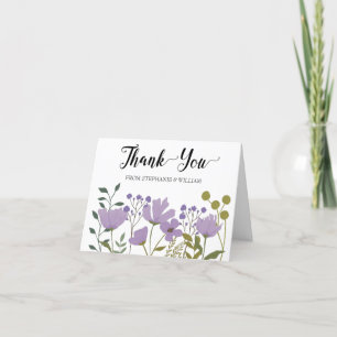 Dusty Purple Spring Floral Personalised Wedding Thank You Card