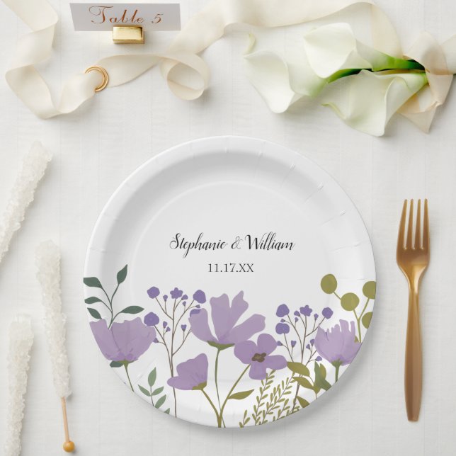 Dusty Purple Spring Floral Wedding Personalised Paper Plate (Wedding)