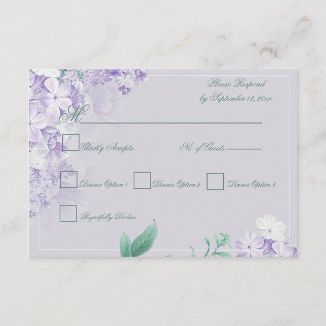 Dusty Purple Spring Flowers Wedding Enclosure Card (Back)