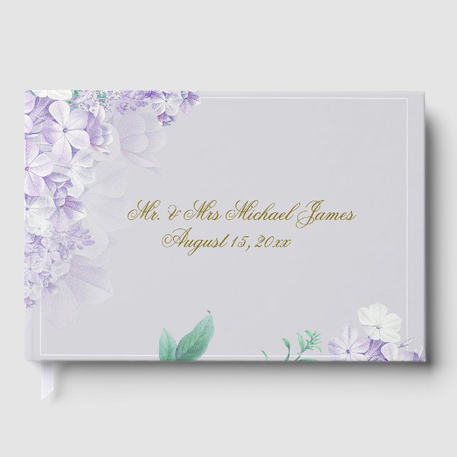 Dusty Purple Spring Flowers Wedding Reception Guest Book (Front)
