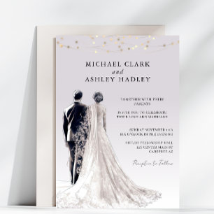 Dusty Purple Traditional Bride Groom Wedding Invitation
