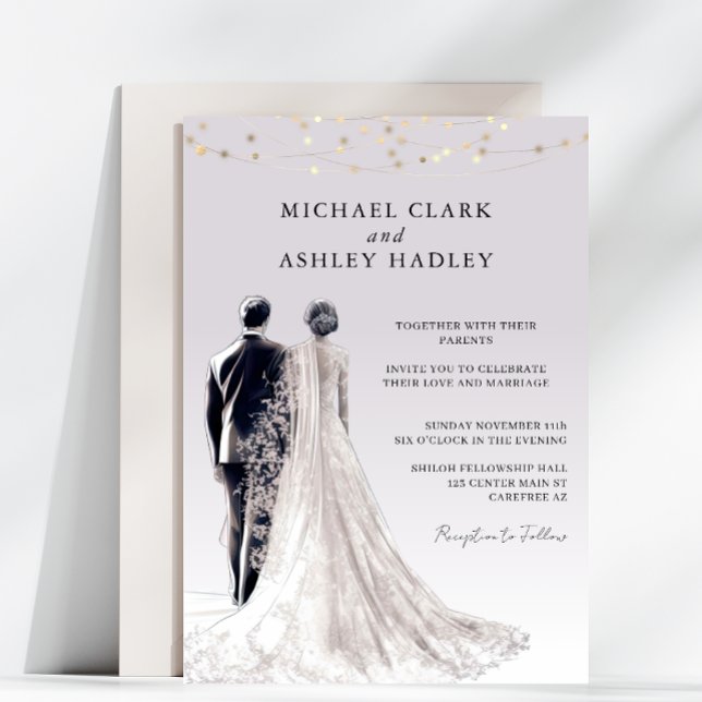 Dusty Purple Traditional Bride Groom Wedding Invitation (Creator Uploaded)
