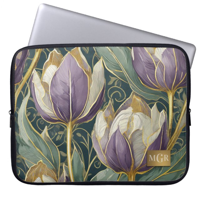 Dusty Purple Tulip Dream - Botanical Monogram Laptop Sleeve (Front)