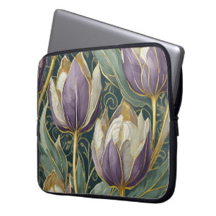 Dusty Purple Tulip Dream - Vintage Botanical Art Laptop Sleeve