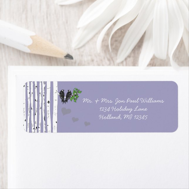 Dusty Purple Vintage Birds Birch Tree  (Insitu)