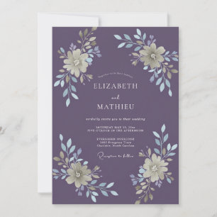 Dusty Purple Watercolor Floral Wedding Invitation