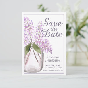 Dusty Purple Watercolor Jar of Lilacs Wedding Save The Date