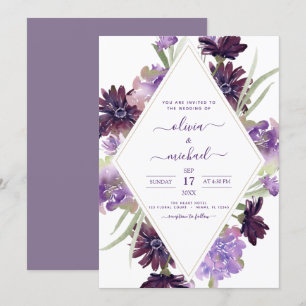 Dusty Purple Wedding Floral Greenery Invitation