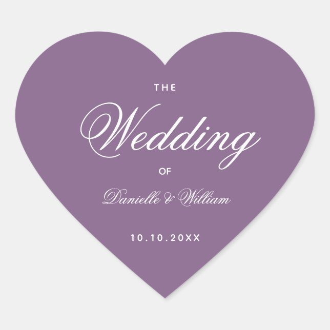 Dusty Purple Wedding Heart Simple Elegant Script  Heart Sticker (Front)