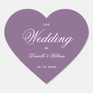 Dusty Purple Wedding Heart Simple Elegant Script  Sticker