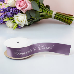 Dusty Purple Wedding Modern Colour Simple Script Satin Ribbon