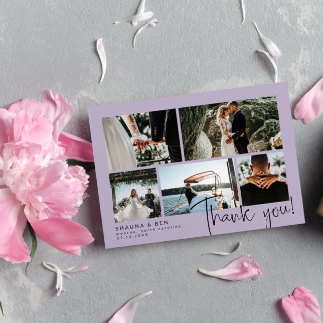 Dusty Purple Wedding Photo Collage Thank You (Creator Uploaded)
