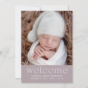 Dusty Purple Welcome Baby Photo Birth Announcement