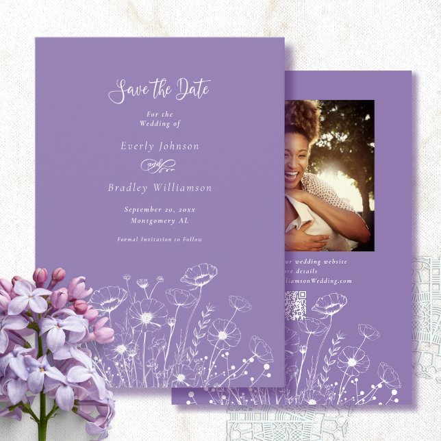 Dusty Purple White Floral Save the Date Wedding  Invitation (Creator Uploaded)