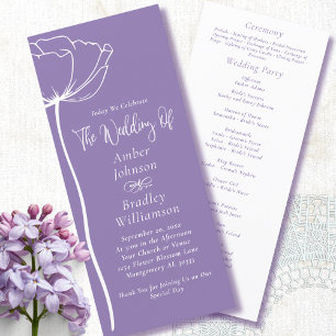 Dusty Purple White Floral Script Simple Wedding Programme