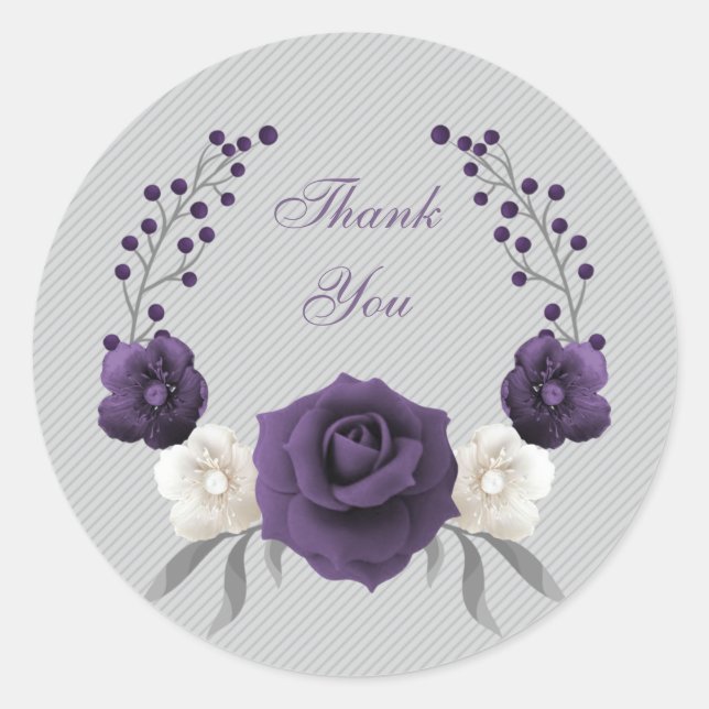 dusty purple white floral wreath classic round sticker (Front)