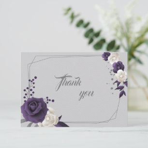 dusty purple white flowers geometric thank you card