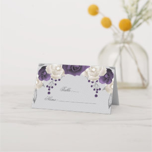 dusty purple & white flowers  place card