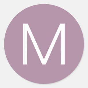 Dusty Purple & White Modern Minimalistic Letter Classic Round Sticker