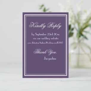 Dusty Purple, White Script Thank You Wedding RSVP Enclosure Card