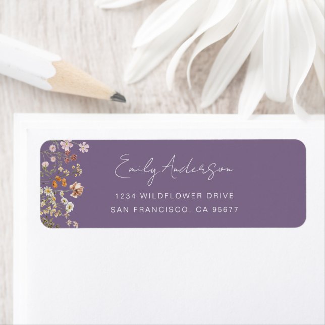 Dusty Purple Wildflower Boho Garden Return Address (Insitu)