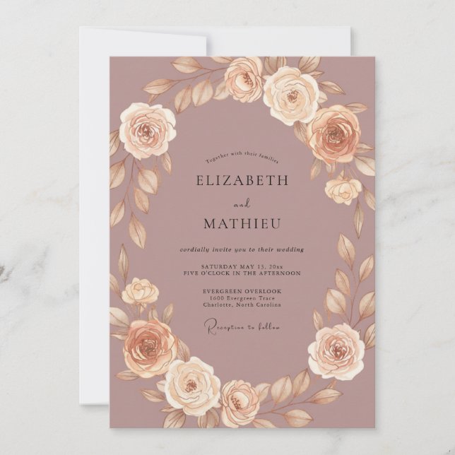 Dusty Purple Wreath Wedding Invitation (Front)