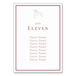 Dusty Red Leaves and Berries Table Seating Chart Number
