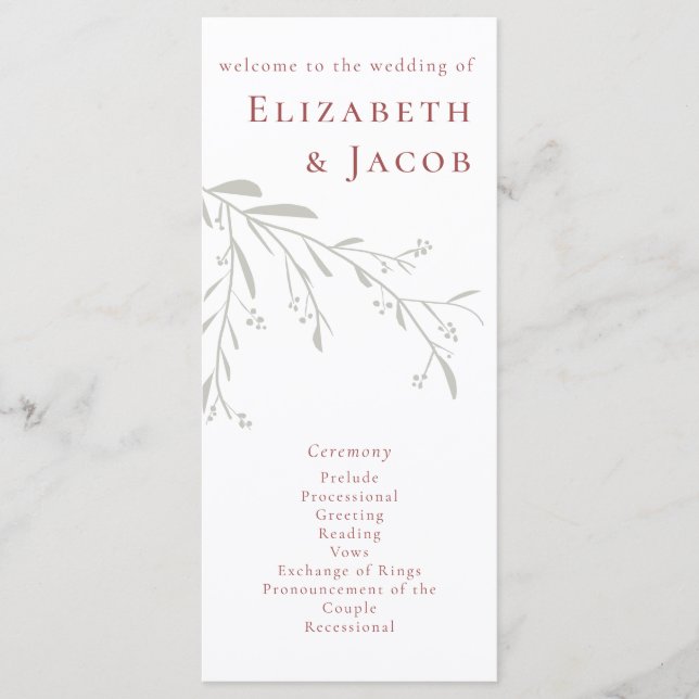 Dusty Red Leaves and Berries Wedding Program (Front)