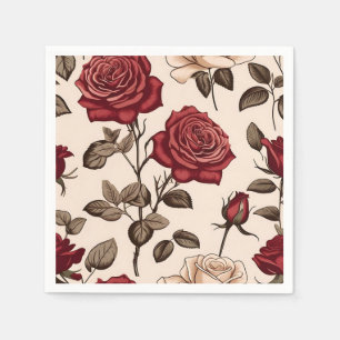 Dusty Red Rose Pattern Napkin