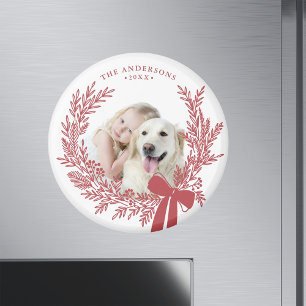 Dusty Red Simple Christmas Wreath Photo  Magnet