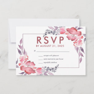Dusty Red Watercolor Spring Flower Floral Wedding RSVP Card