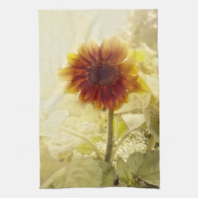 Dusty Retro Sunflower Kitchen Towel (Vertical)