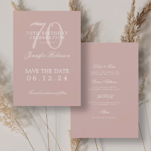 Dusty Rose 70th Birthday Save the Date w/ Details Invitation