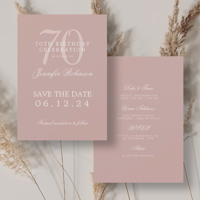 Dusty Rose 70th Birthday Save the Date w/ Details Invitation (Dusty Rose 70th Birthday Save the Date w/ Details Invitation)