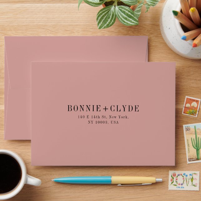Dusty Rose A7 Wedding RSVP Envelope with Address (Desk)
